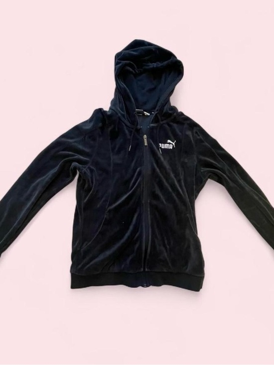 Puma Tops - Puma Women’s Black Velour Hoodie with White Logo in size S